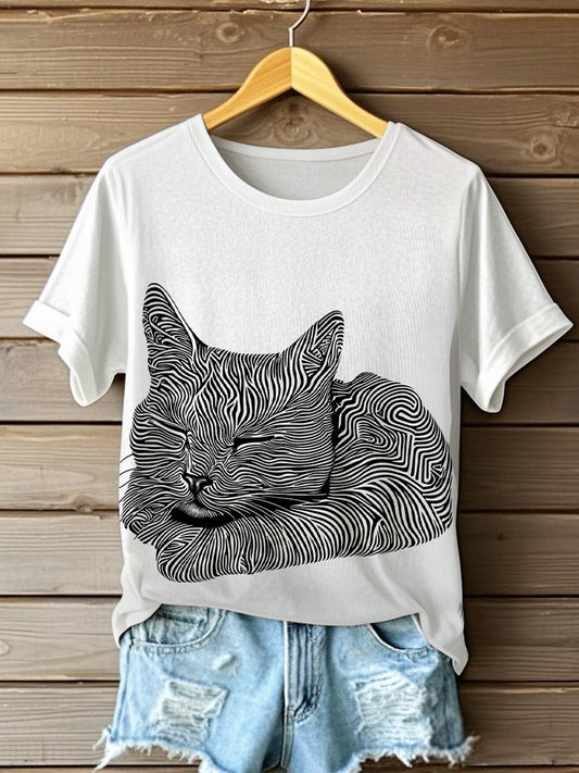 T-shirt à manches courtes Funny Cute Cat pour femmes