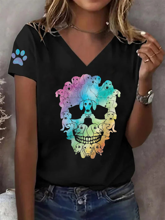 T-shirt Skeleton Dog Print Femme