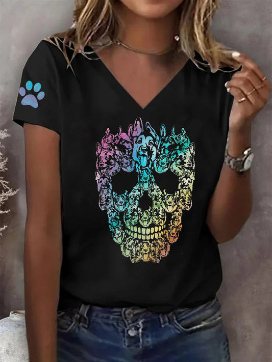T-shirt Skeleton Dog Print Femme
