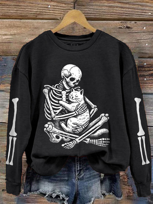 Sweat-shirt pour femmes Halloween Skeleton Cat