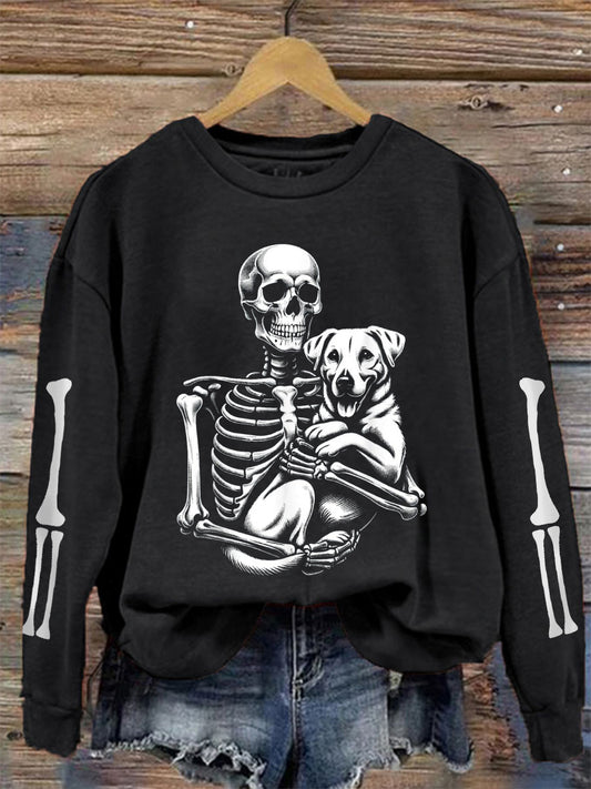 Sweat-shirt Halloween Squelette Chien Femme