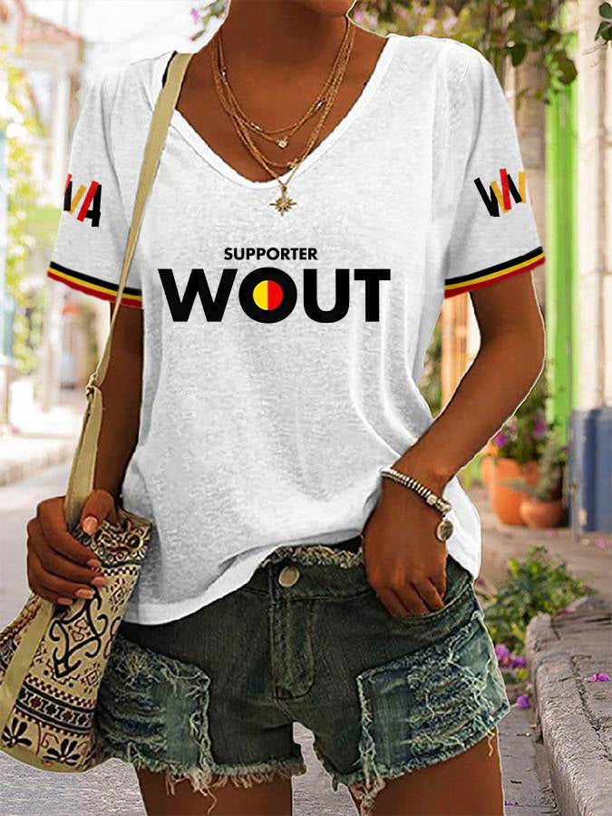 T-shirt Supporter Wou à encolure en V pour femmes
