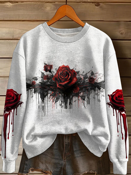 Sweatshirt Femme Halloween Gothique Rose Sang Rouge