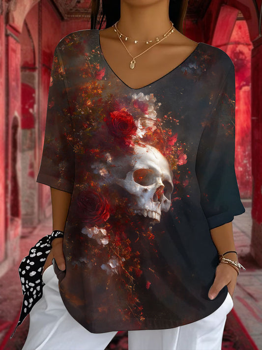 Haut Femme Halloween Rouge Sang Rose Col V