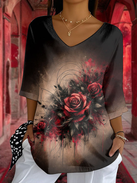 Haut Femme Halloween Rouge Sang Rose Col V