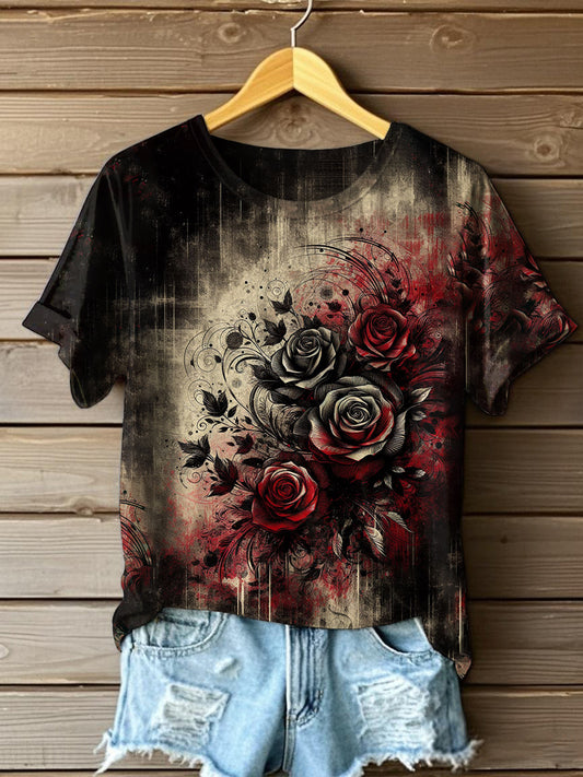 T-shirt Halloween Rose Rouge Sang Femme
