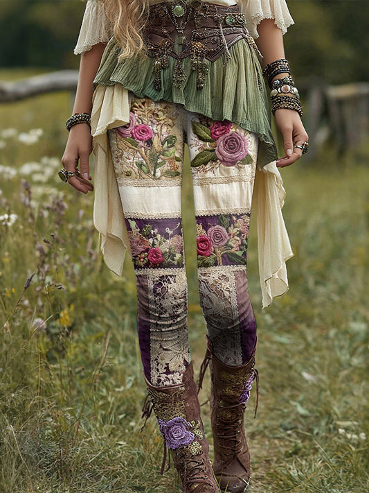 Leggings botaniques à imprimé floral pour femmes