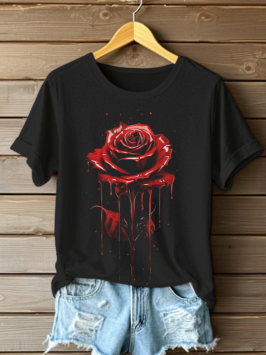 T-shirt Halloween Rose Rouge Sang Femme