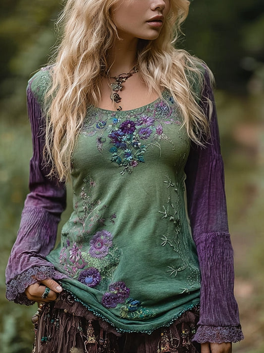Women's Vintage Elegant Floral Embroidered Shirt