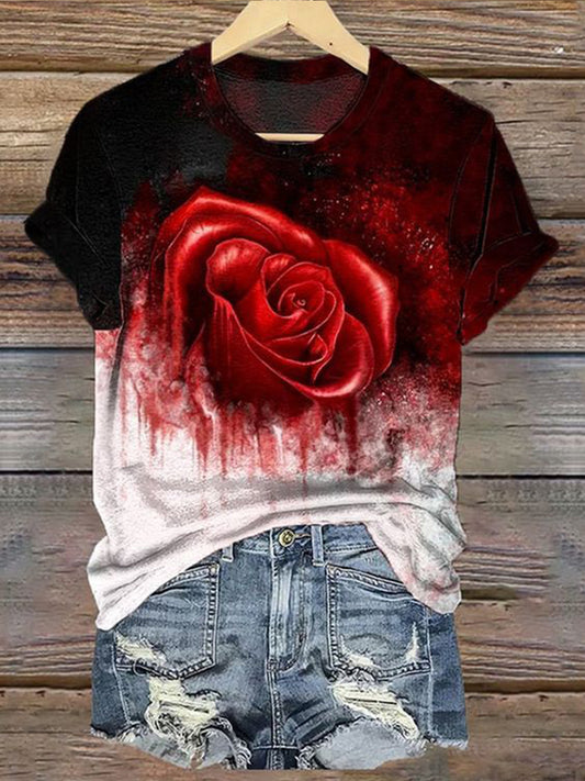 T-shirt Halloween Rose Rouge Sang Femme