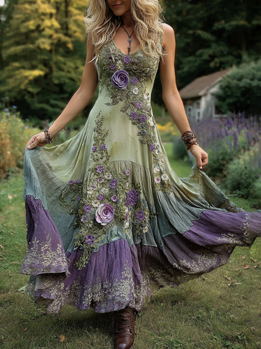 Lavande pourpre de gradient chic des femmes et robe maxi courte imprimée florale