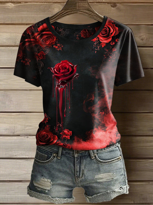 T-shirt Halloween Rose Rouge Sang Femme
