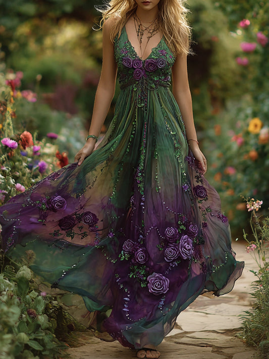 Vintage Floral brodé Boho Robe des femmes