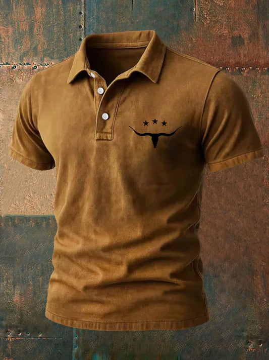 Haut décontracté rétro pour hommes Western Bull Skull Print