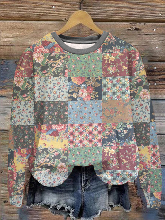 Vintage Floral Patchwork confortable chaud Zipper Hoodie des femmes