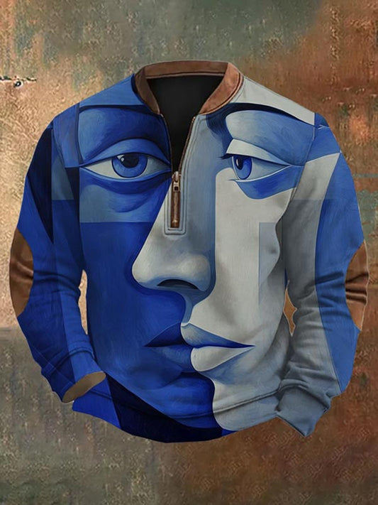 Veste à glissière à imprimé artistique pour hommes