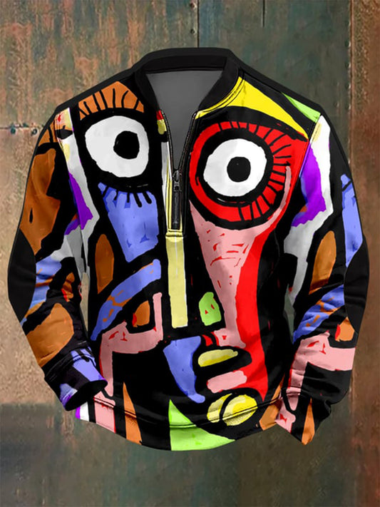 Veste à glissière à imprimé artistique pour hommes