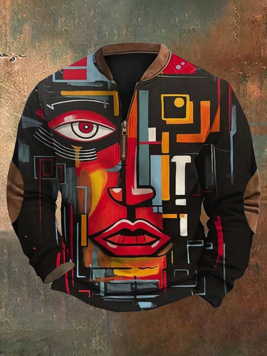 Veste à glissière à imprimé artistique pour hommes