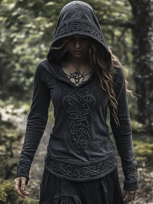 Femmes Viking Jacquard Celtic Knot Art Hooded