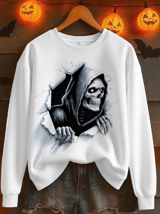Sweat-shirt à imprimé crâne Halloween Femme