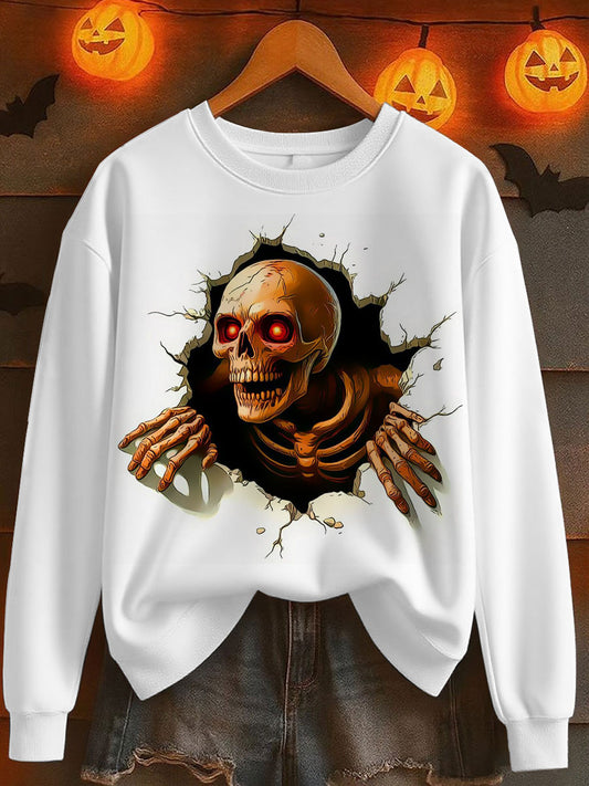 Sweat-shirt à imprimé crâne Halloween Femme