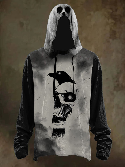Sweat à capuche à imprimé crâne corbeau Halloween pour hommes