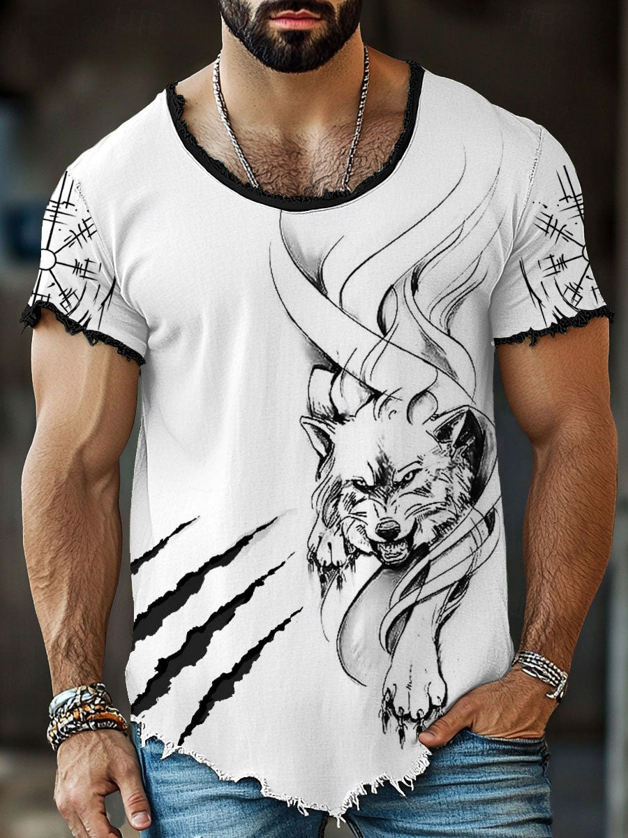T-shirts Viking Wolf Scratch Fringe pour homme