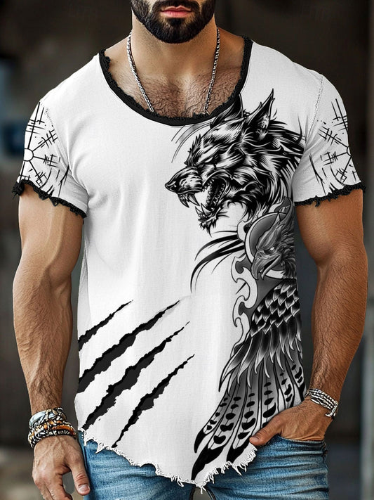 T-shirts Viking Wolf Eagle Scratch Fringe Homme
