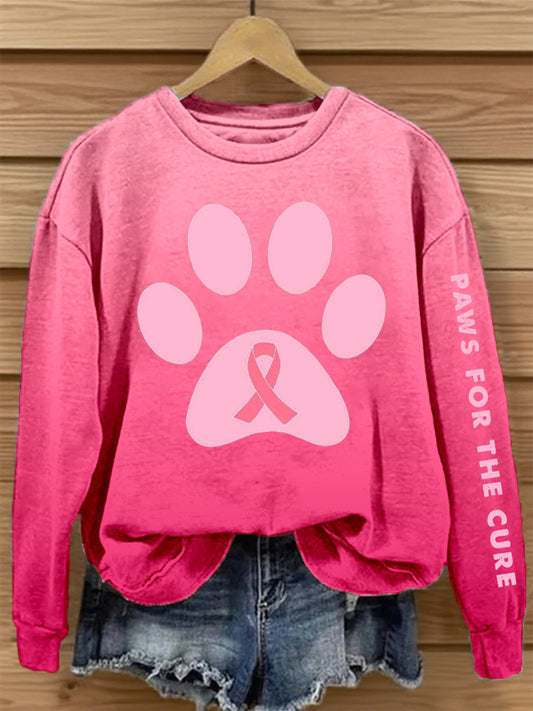 Femme Rose Patte Imprimer Breast Cancer Awareness Sweatshirt