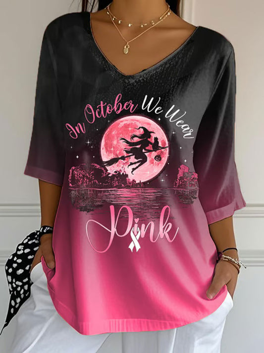 T-shirt décontracté imprimé rose In october We Wear pour femme