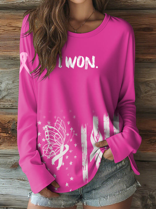 T-shirt décontracté à manches longues pour femmes, sensibilisation au cancer du sein