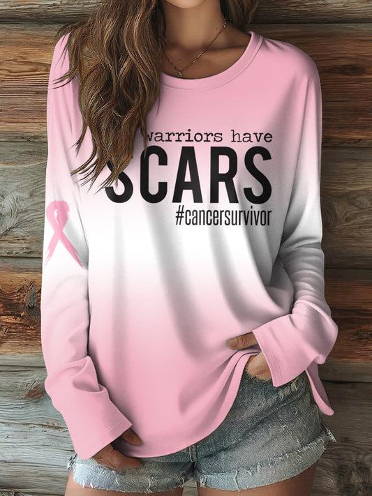 T-shirt décontracté à manches longues pour femmes, sensibilisation au cancer du sein