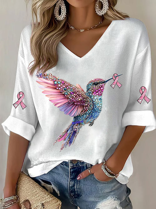 T-shirt décontracté à imprimé de colibri pour femmes
