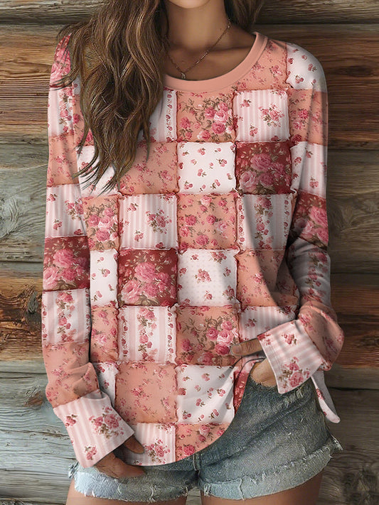 Rose Floral Art Breast Cancer Awareness Chemise à manches longues pour femmes