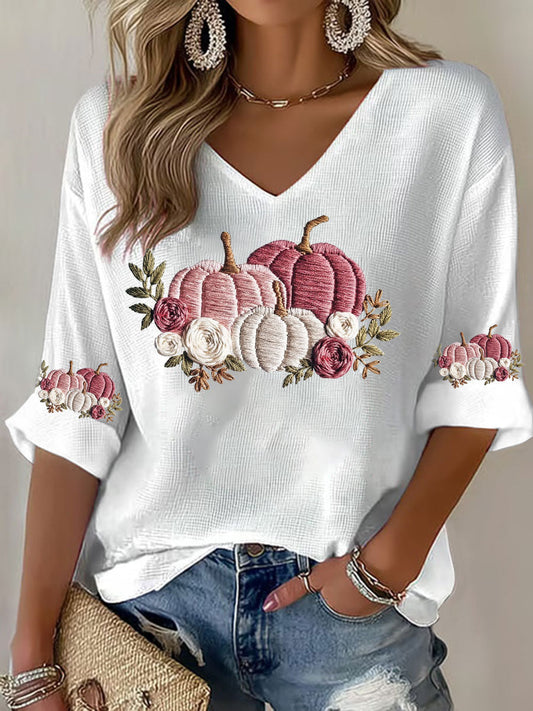 T-shirt décontracté à imprimé floral Cancer du sein pour femmes
