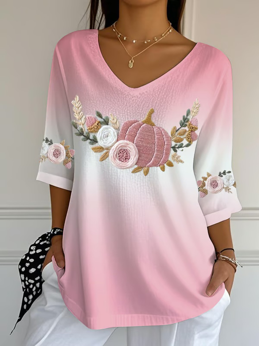 T-shirt décontracté à imprimé floral Cancer du sein pour femmes