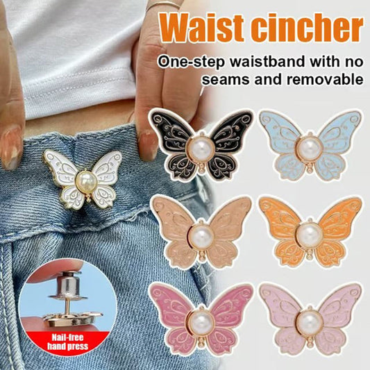 🌸🦋 COMPRE 1 E GANHE 1 GRÁTIS 🎁💜 Fivela removível em forma de borboleta para ajustar a cintura – sem necessidade de ferramentas, ajuste regulável para calças de ganga, saias e vestidos, cria uma silhueta em forma de ampulheta ✨👗💃