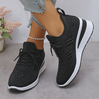 🔥🔥Dernier jour de promotion, profitez de 50 % de réduction🔥 Chaussures de sport orthopédiques respirantes pour femmes, style décontracté et tendance, ornées de strass incrustés.
