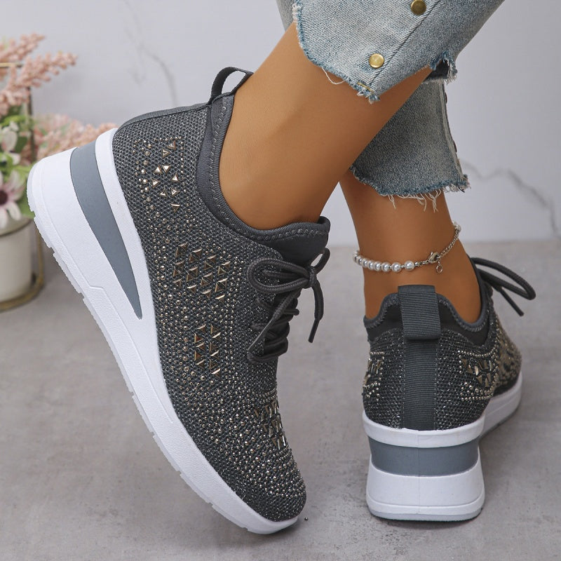 🔥🔥Dernier jour de promotion, profitez de 50 % de réduction🔥 Chaussures de sport orthopédiques respirantes pour femmes, style décontracté et tendance, ornées de strass incrustés.