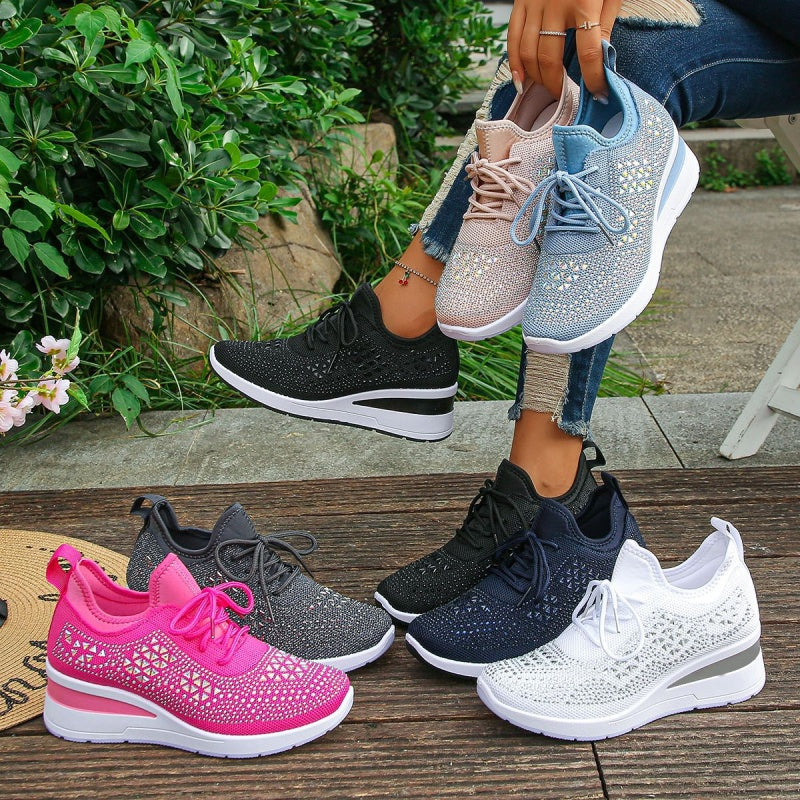 🔥🔥Dernier jour de promotion, profitez de 50 % de réduction🔥 Chaussures de sport orthopédiques respirantes pour femmes, style décontracté et tendance, ornées de strass incrustés.