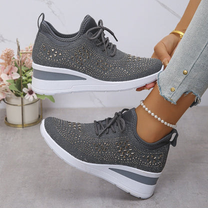 🔥🔥Dernier jour de promotion, profitez de 50 % de réduction🔥 Chaussures de sport orthopédiques respirantes pour femmes, style décontracté et tendance, ornées de strass incrustés.