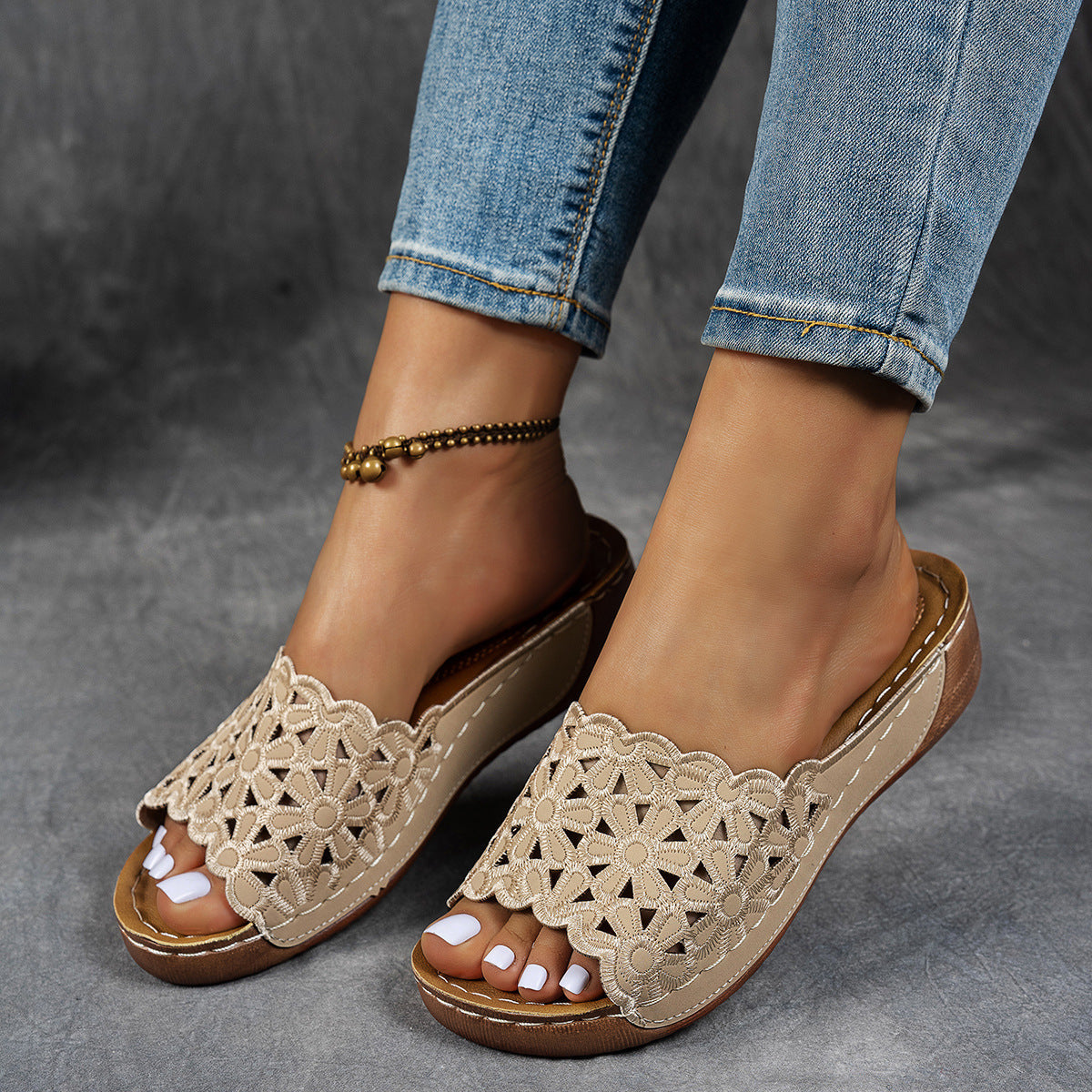 Super speciale korting 50% KORTING💥Ademende orthopedische pantoffels met open teen voor dames, met zachte demping. Ondersteuning van de voetboog.