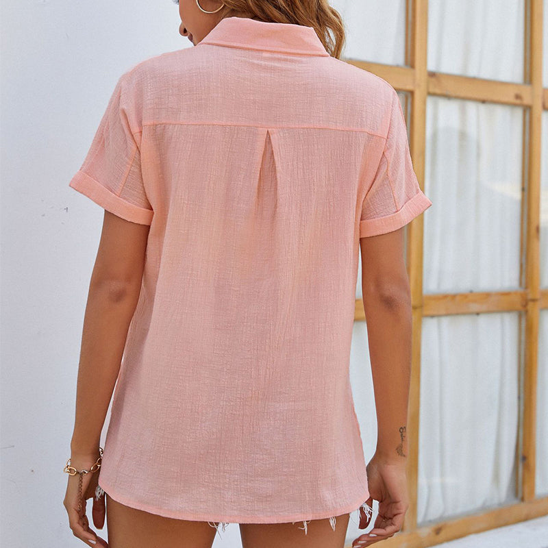 Chemise tendance ample à manches courtes pour femme avec poche