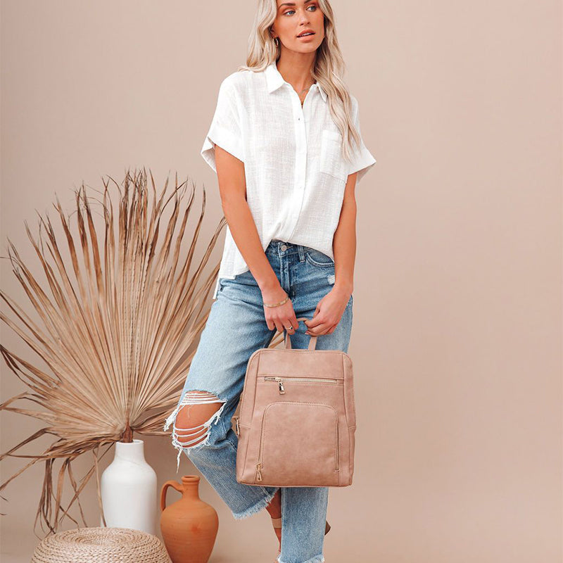 Chemise tendance ample à manches courtes pour femme avec poche