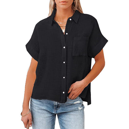 Chemise tendance ample à manches courtes pour femme avec poche