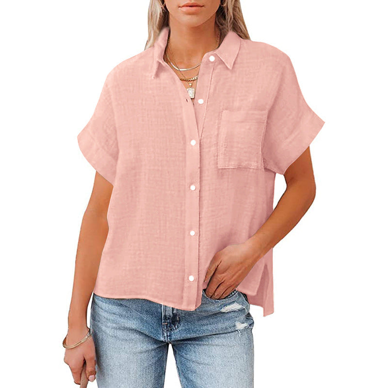 Chemise tendance ample à manches courtes pour femme avec poche