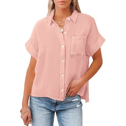 Chemise tendance ample à manches courtes pour femme avec poche