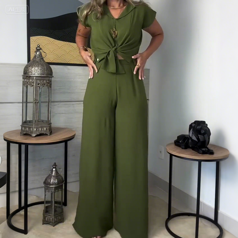 Pantalon extensible à jambes larges pour femmes avec cordon à la taille