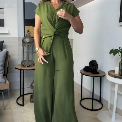 Pantalon extensible à jambes larges pour femmes avec cordon à la taille