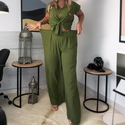 Pantalon extensible à jambes larges pour femmes avec cordon à la taille